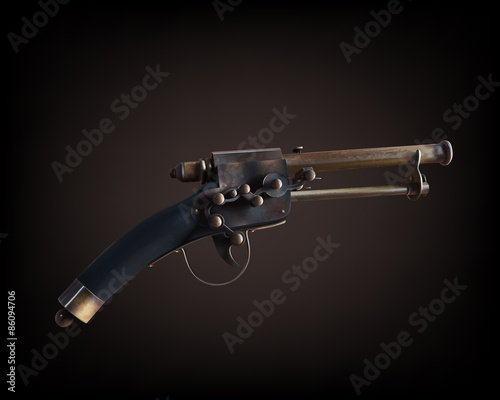 Old vintage gun on dark brown