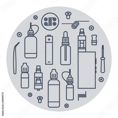 Vector icons set of vaporizer and accessories