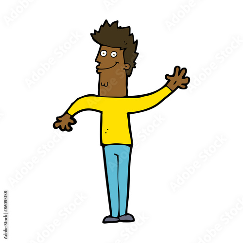 cartoon happy waving man