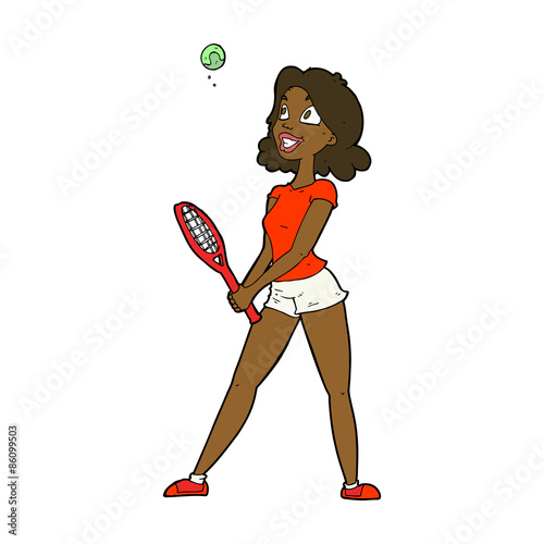 cartoon woman playing tennis
