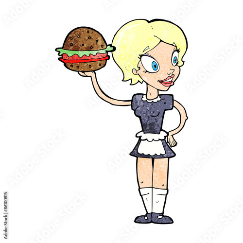 cartoon waitress with burger