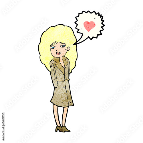 cartoon trenchcoat wearing woman in love
