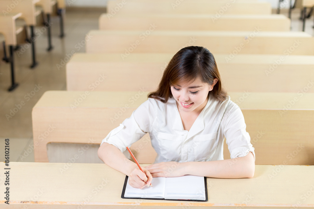 Asian beautiful female student study portrait in classroom Asian beautiful female student study portrait in classroom