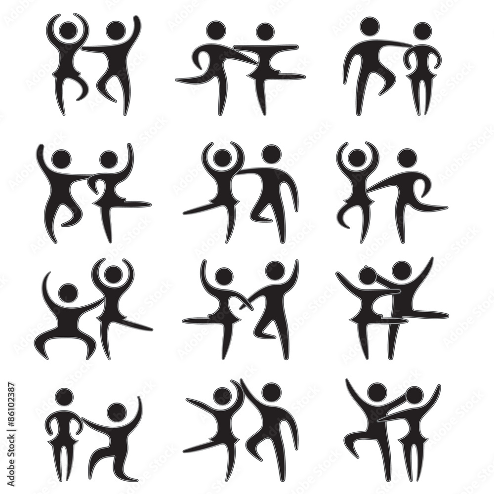 Dancing couples set. Vector icons for mobile applications, websites and for card design.