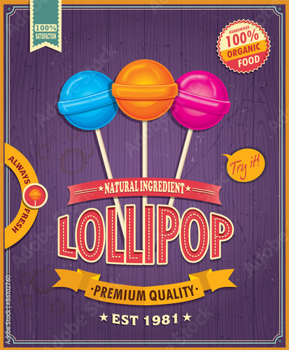 Vintage lollipop candy poster design