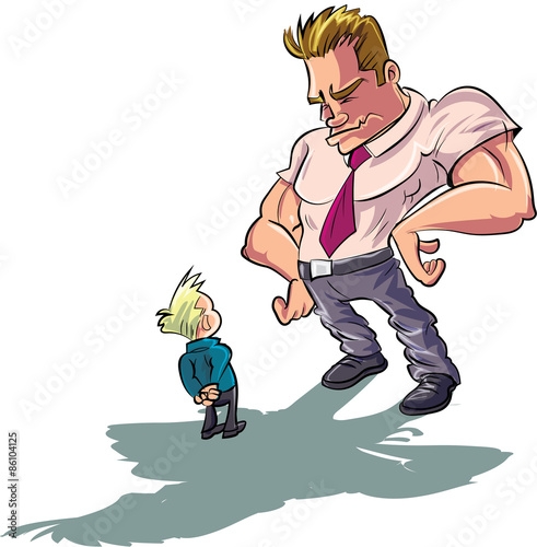 Cartoon man scolding a little boy