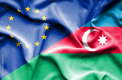 Waving flag of Azerbajan and EU