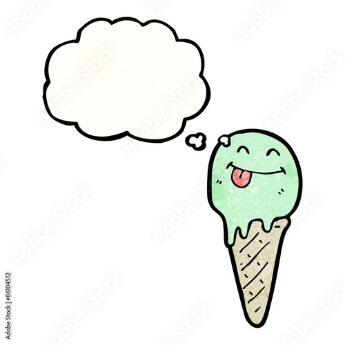 cartoon ice cream cone with thougth bubble photo