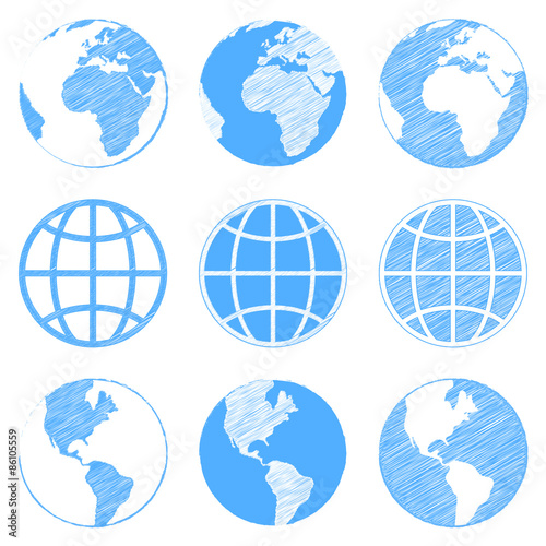 Scribble Globus Icon Set