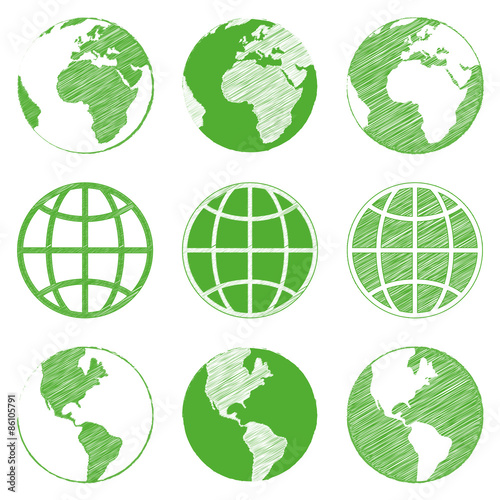 Scribble Globus Icon Set