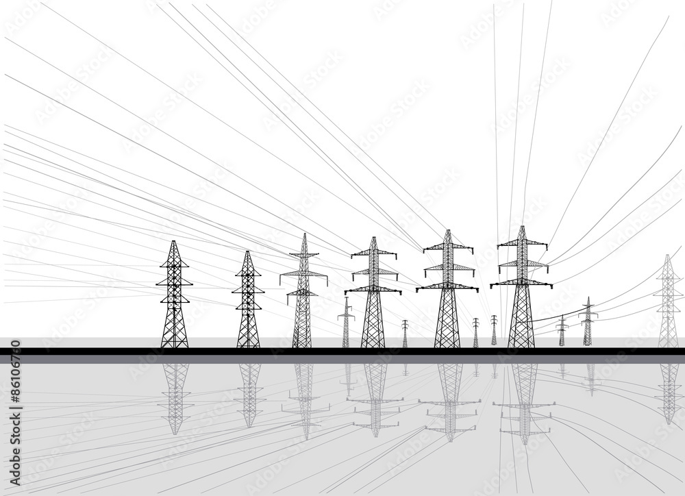 isolated electric towers group with reflection isolated electric towers group with reflection