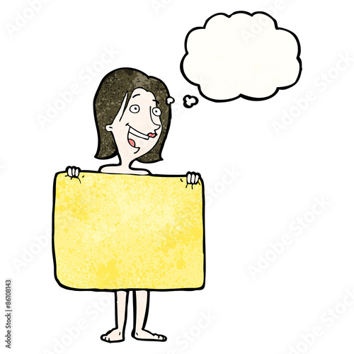 cartoon woman hiding behind towel