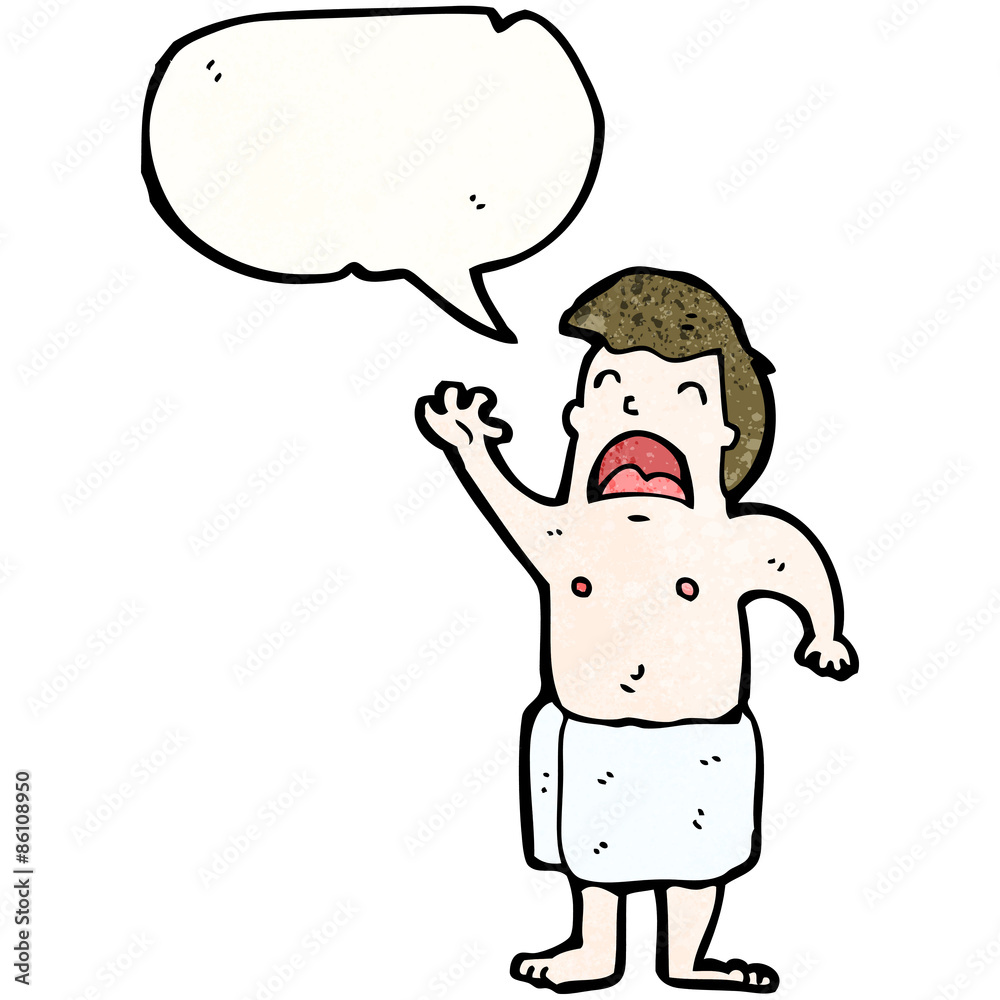 cartoon man in towel with speech bubble cartoon man in towel with speech bubble