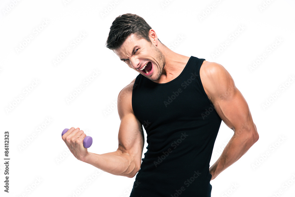 Fitness man working out with small dumbbells