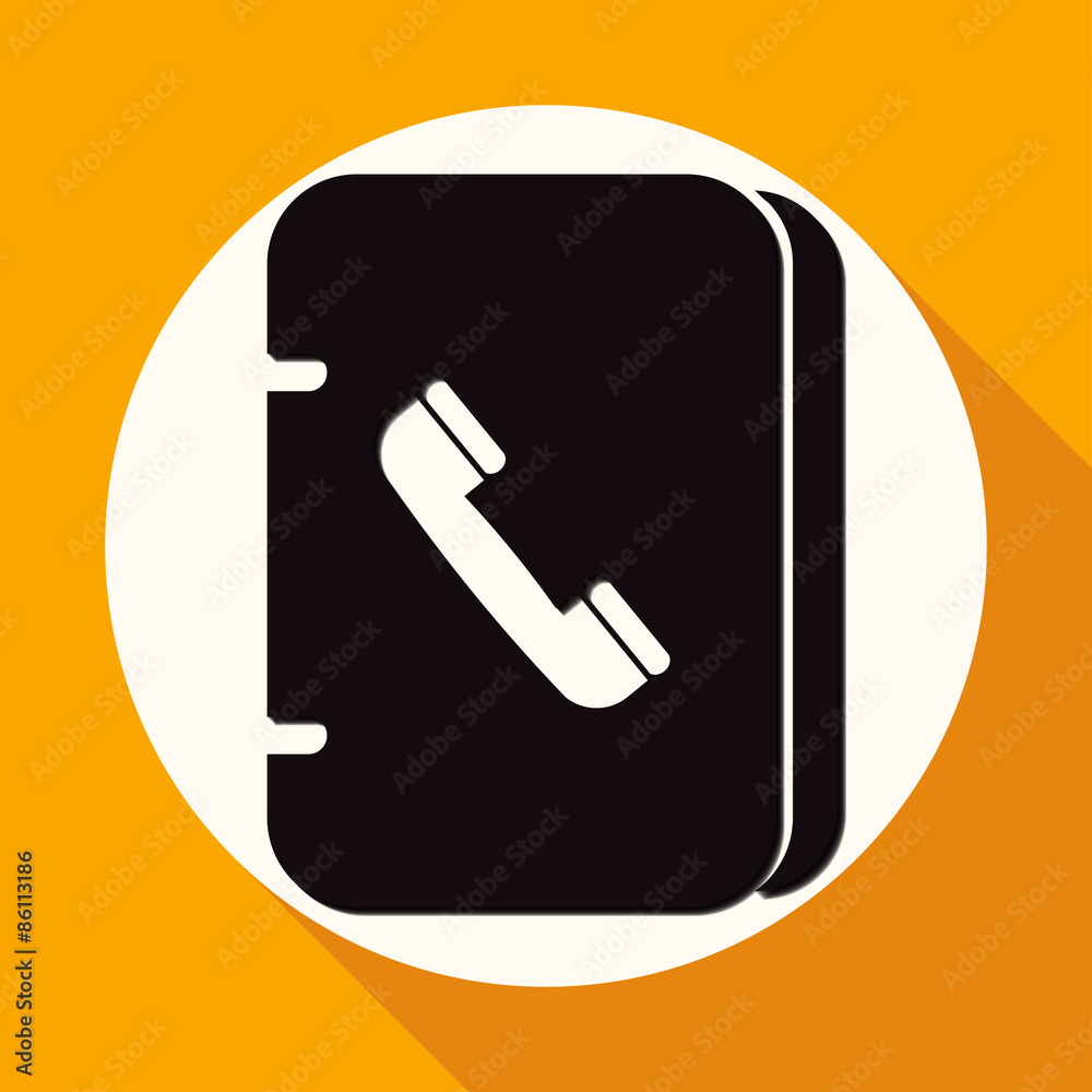 Icon address book on white circle with a long shadow Icon address book on white circle with a long shadow