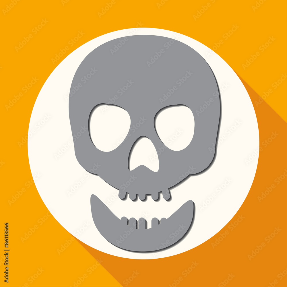Skull icon on white circle with a long shadow Skull icon on white circle with a long shadow