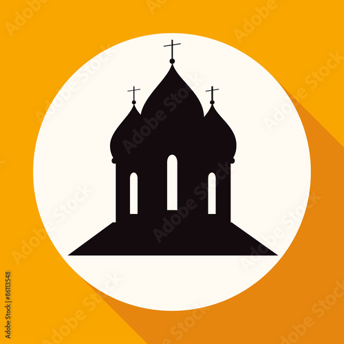 Orthodox Cathedral Church on white circle with a long shadow
