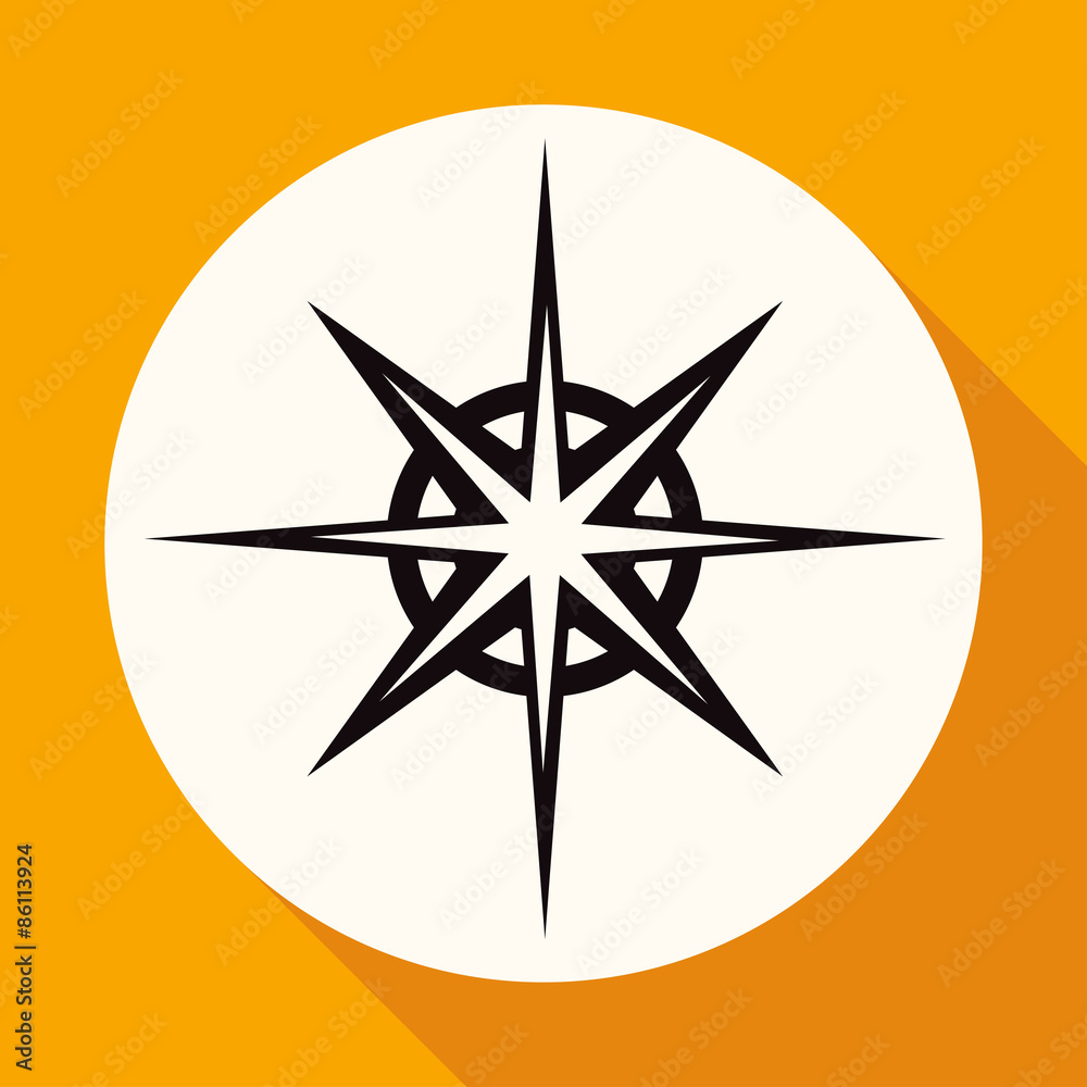 Icon Compass on white circle with a long shadow Icon Compass on white circle with a long shadow