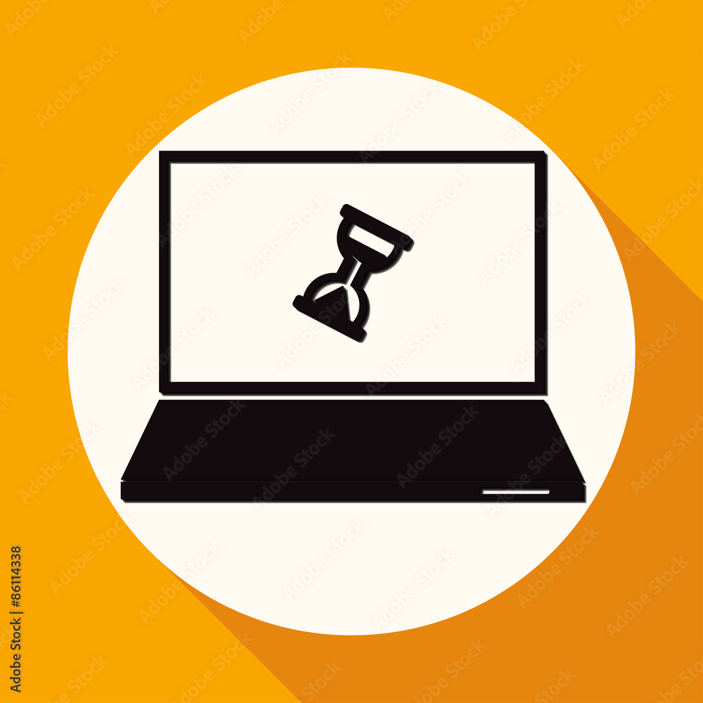 Laptop Icon illustration on white circle with a long shadow Laptop Icon illustration on white circle with a long shadow