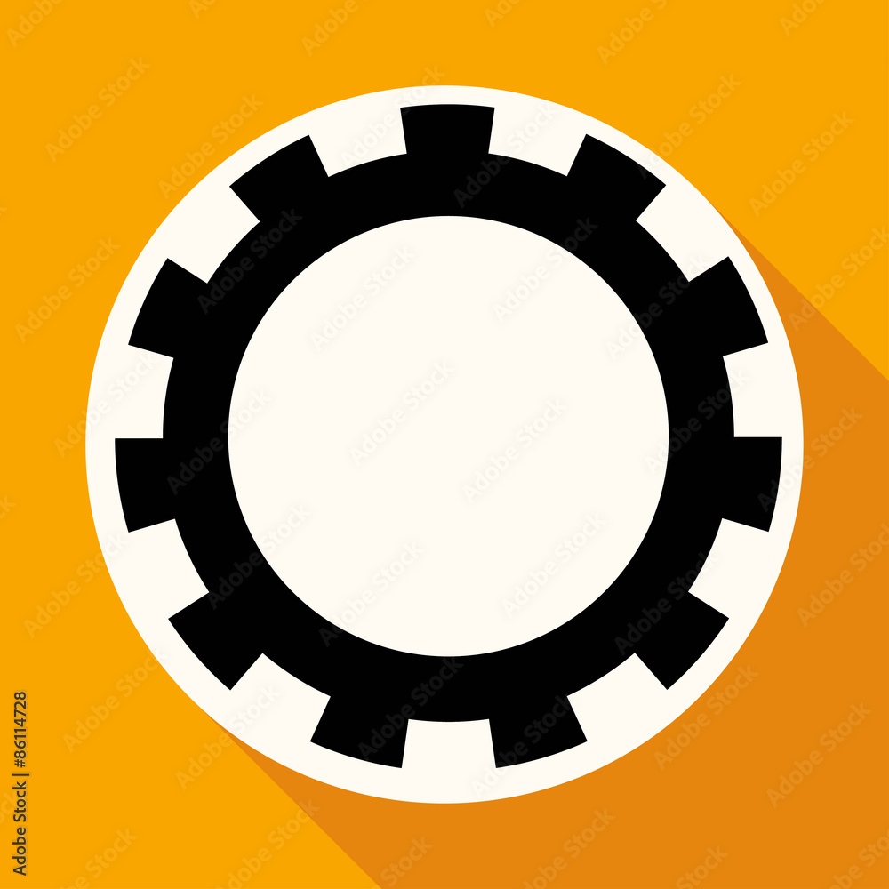 Icon gears on white circle with a long shadow