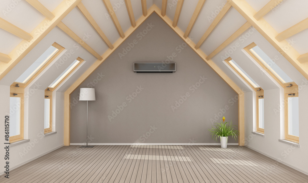 Modern attic without furniture - obrazy, fototapety, plakaty 