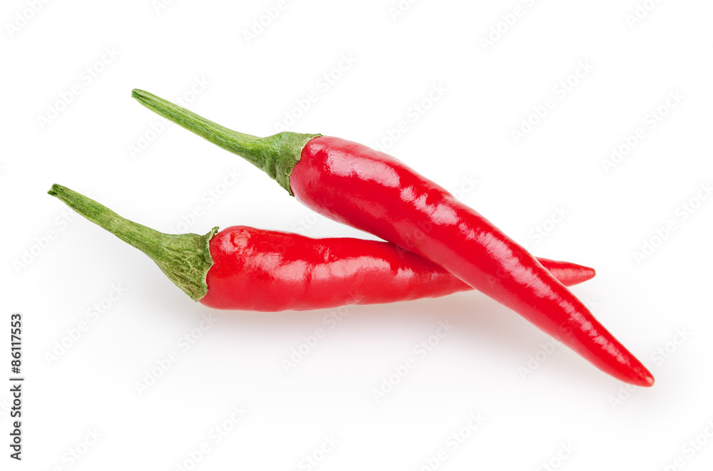 Cayenne peppers isolated on white background with clipping path