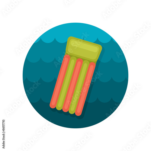 Floating mattress on beach flat icon