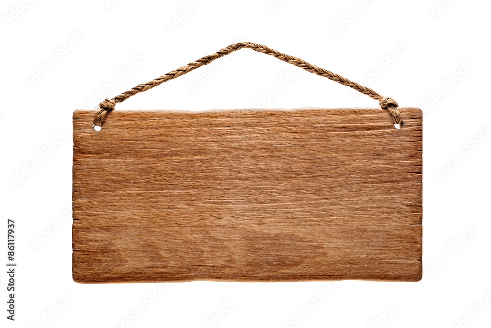 wooden signboard hanging from a rope - obrazy, fototapety, plakaty 
