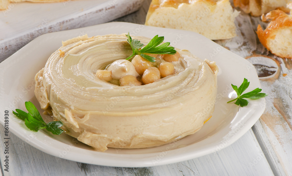 Plate of Healthy Creamy Hummus.
