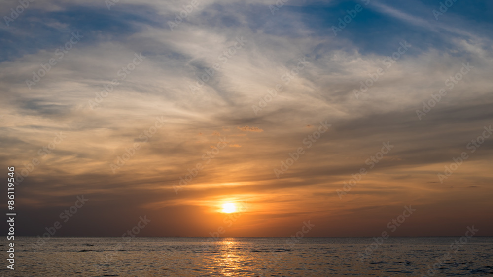 Nice sunset sky with cloud at sea, Thailand