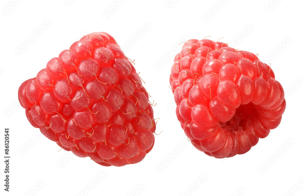 Zwei Himbeeren freigestellt Zwei Himbeeren freigestellt
