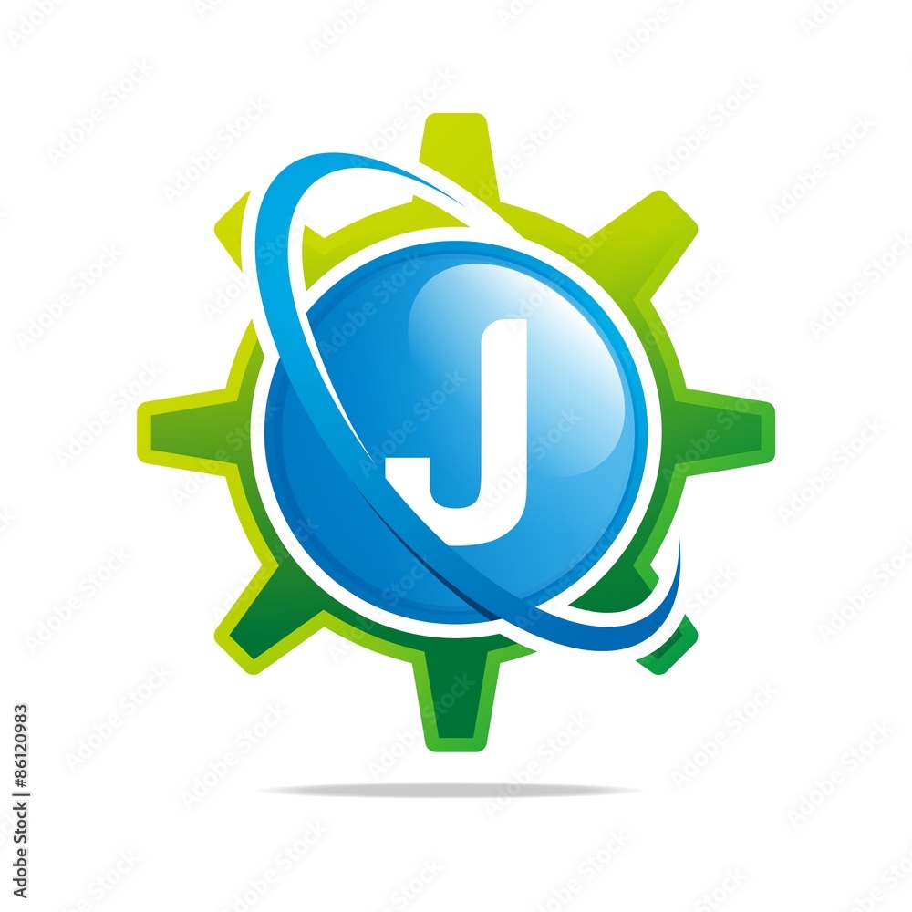 Logo Circle Globe Gear Letter J Blue Abstract Vector Symbol Stock ...