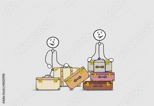 suitcases with two persons