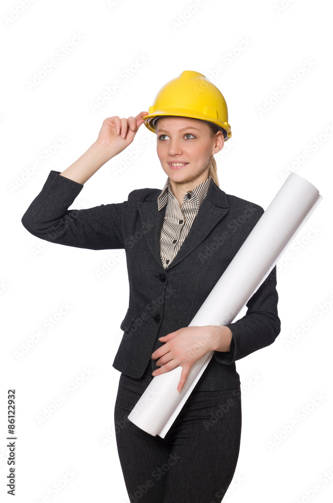 Woman engineer with draft papers Woman engineer with draft papers