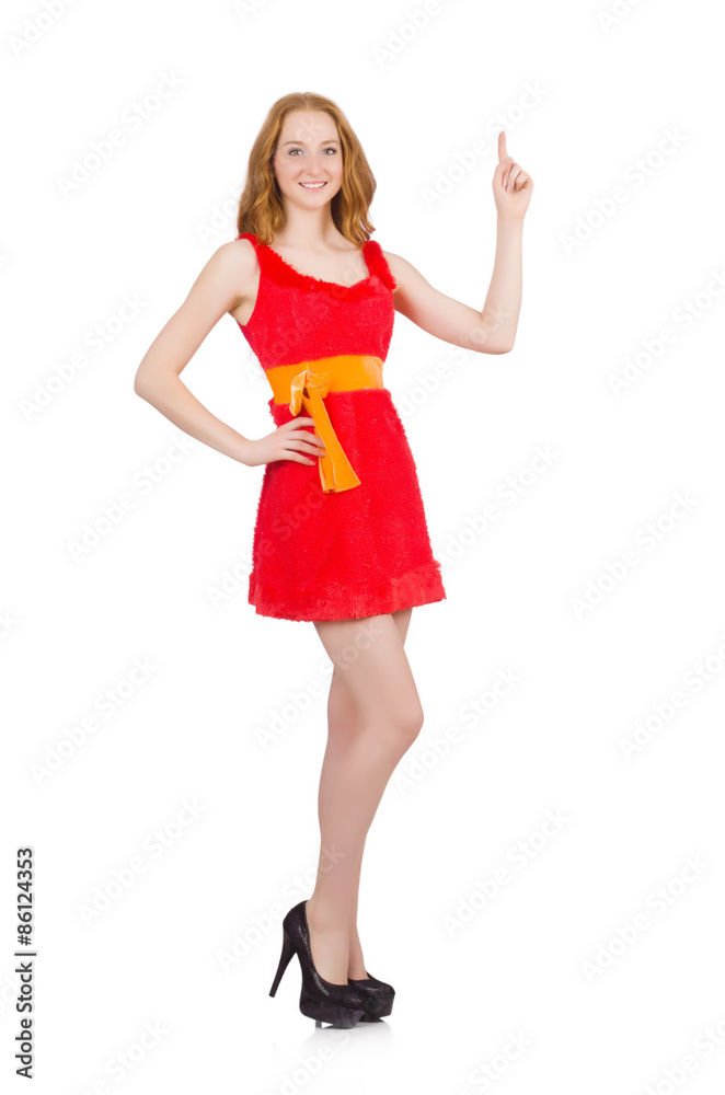 Young nice girl pointing isolated on white Young nice girl pointing isolated on white