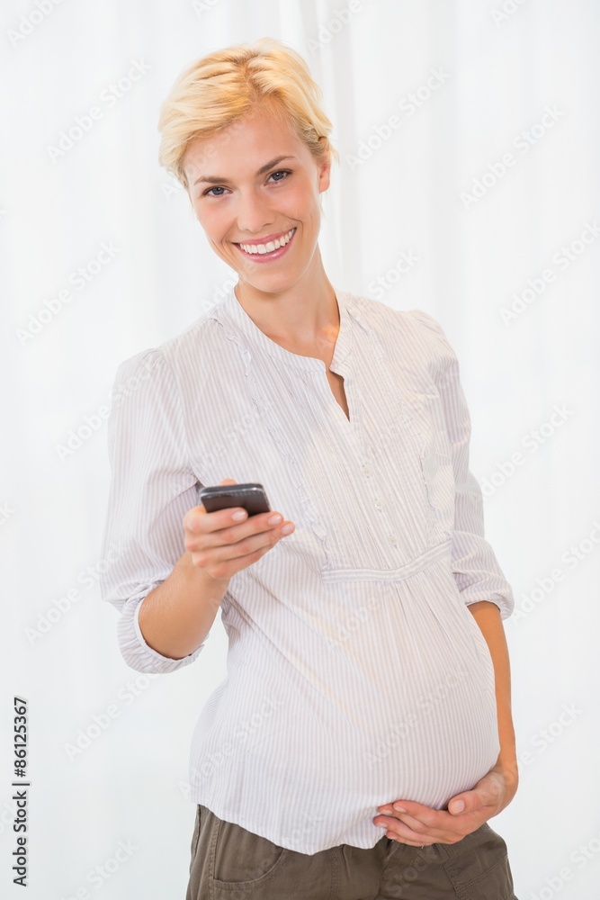 Portrait blonde pregnant using her mobile Portrait blonde pregnant using her mobile