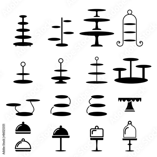 Set of cake stand in silhouette icon