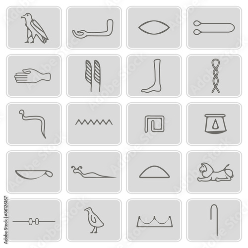 set of monochrome icons with Egyptian hieroglyphs 