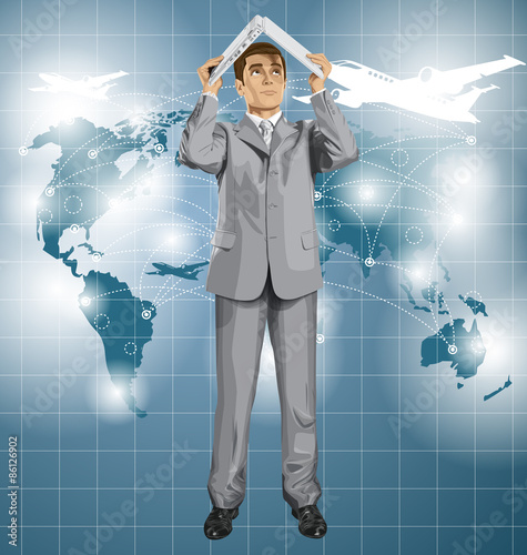Vector Business Man Hides Under The Laptop