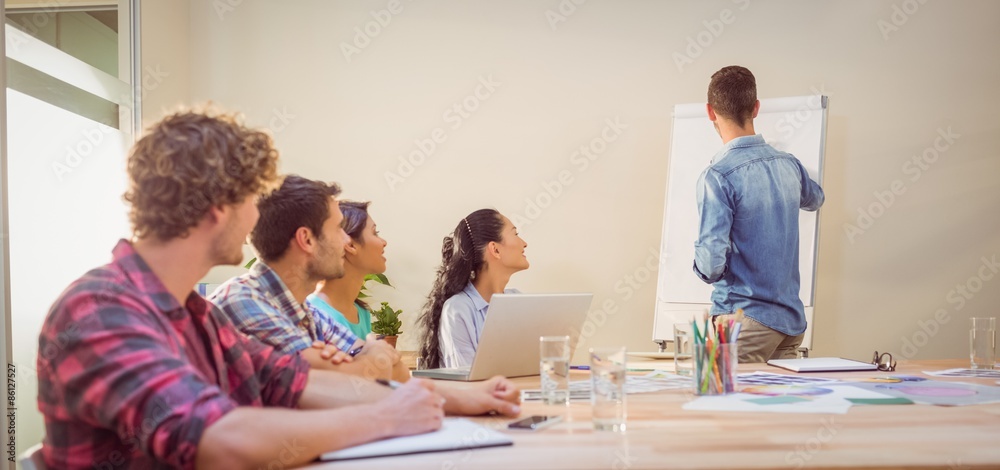 Fototapeta premium Casual businessman giving presentation to his colleagues