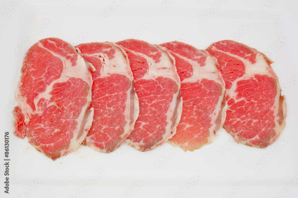 High grade sliced Hida wagyu beef isolated on white background High grade sliced Hida wagyu beef isolated on white background