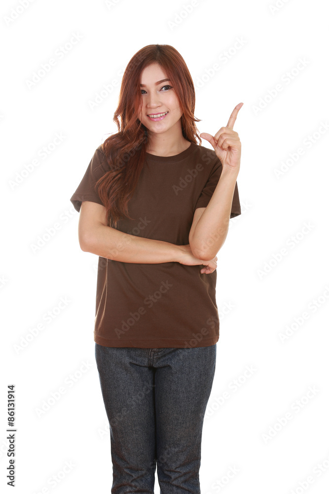 Woman think of idea with t-shirt Woman think of idea with t-shirt