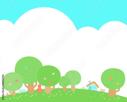 little house at green hill background vector