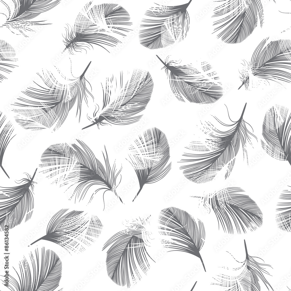Seamless pattern with hand-drawn feathers.