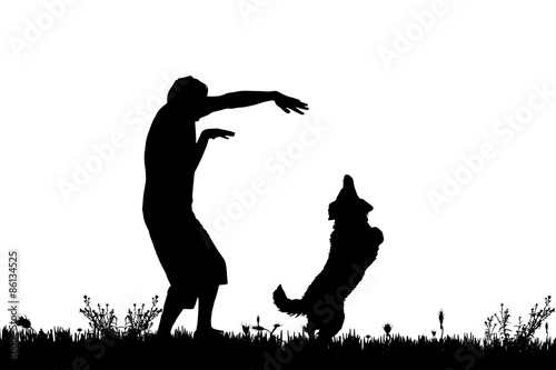 Vector silhouette of a man with a dog.