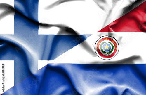Waving flag of Paraguay and Finland