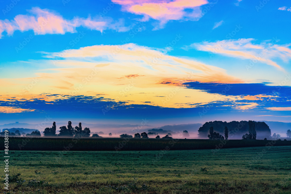 Fototapeta premium Autumn Sunrise Rural Landscape Panorama
