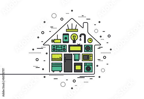 Smart house technology line style illustration