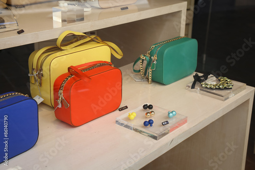 Beautiful colorful bags in the store