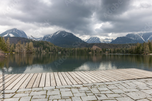 Stary Smokovec houses and lake in mountains